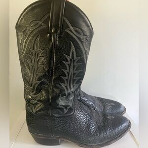 Vintage Tony Lama Black Leather Cowboy Boots 10D